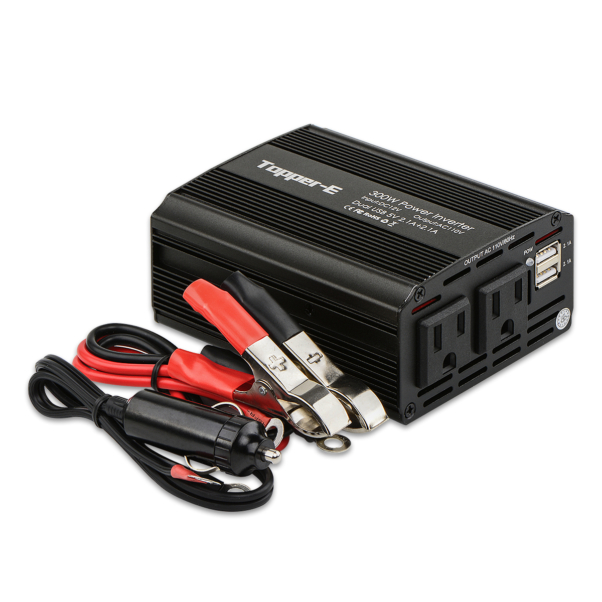 toperfect 300w car power inverter dc 12v to dual 110v ac outlets